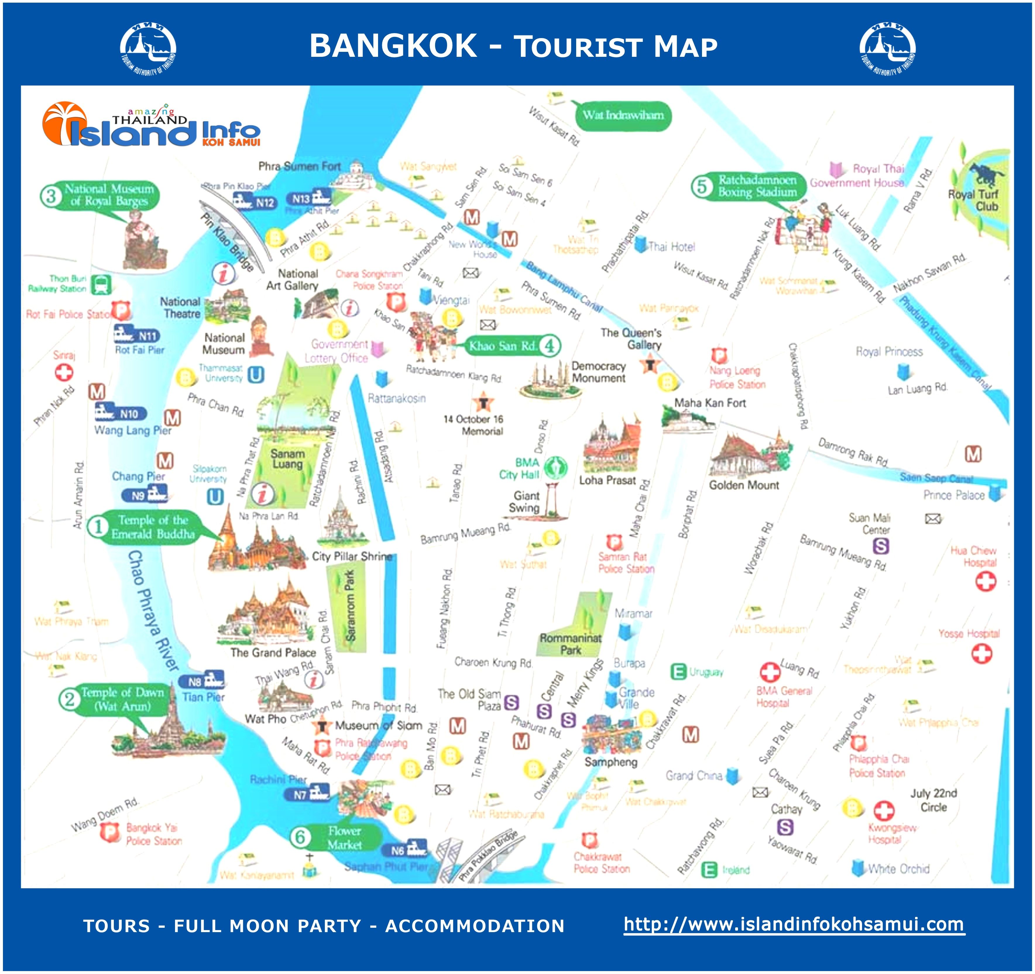 Mapa turístico de Bangkok - Tailandia - Asia